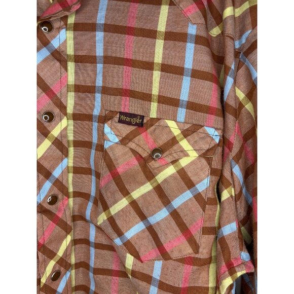 WRANGLER Snap Up Long Slv Collared Shirt Mens Tall XXL Brown Plaid Lightweight - Picture 5 of 7